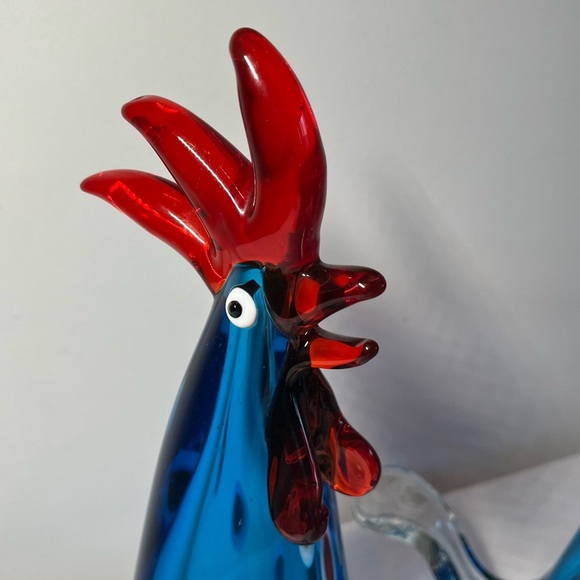 Rooster Chicken Figurine Murano-Style Blue Glass. Heavy. Amazing! - Picture 6 of 7